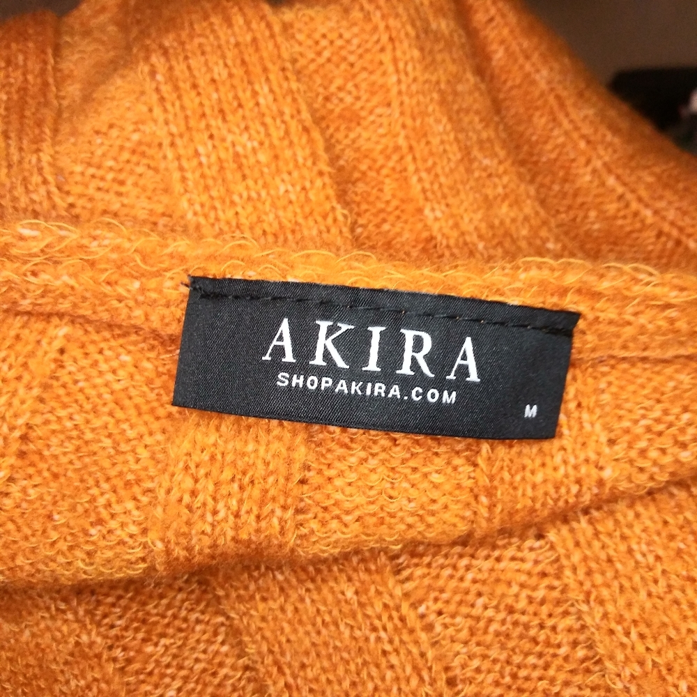 AKIRA Retro 90's Cropped Pumpkin Colored Ribbed Knit Lightweight V-Neck Sweater - Picture 6 of 8